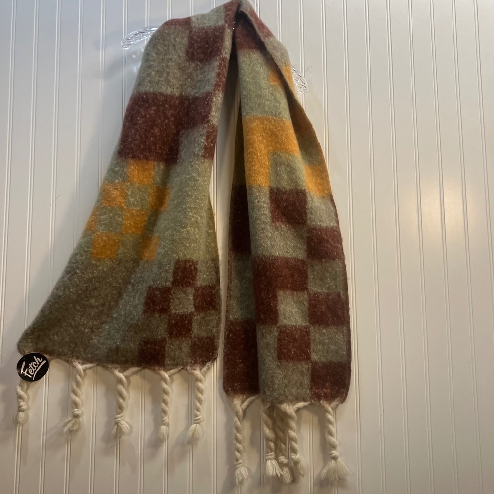 Women Green Yellow Burgundy Checkered Oversized‎ Scarf Braided Tassel NEW Hygge